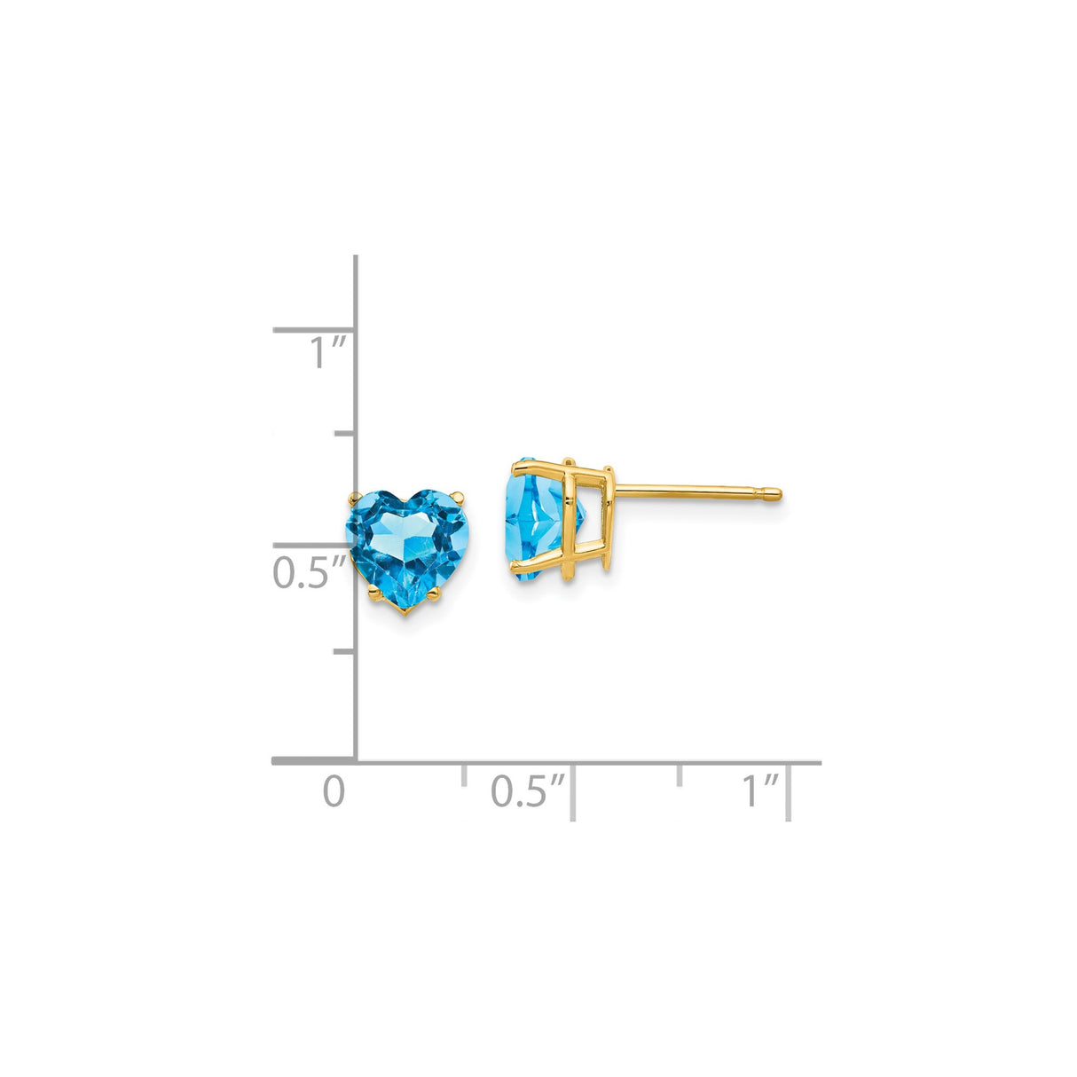 14k Yellow Gold Heart Stud Earrings with Swiss Blue Topaz, Romantic Design for Women