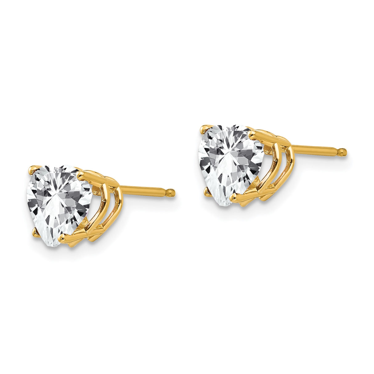 14k Yellow Gold Heart Stud Earrings with Cubic Zirconia, Romantic Solitaire Style
