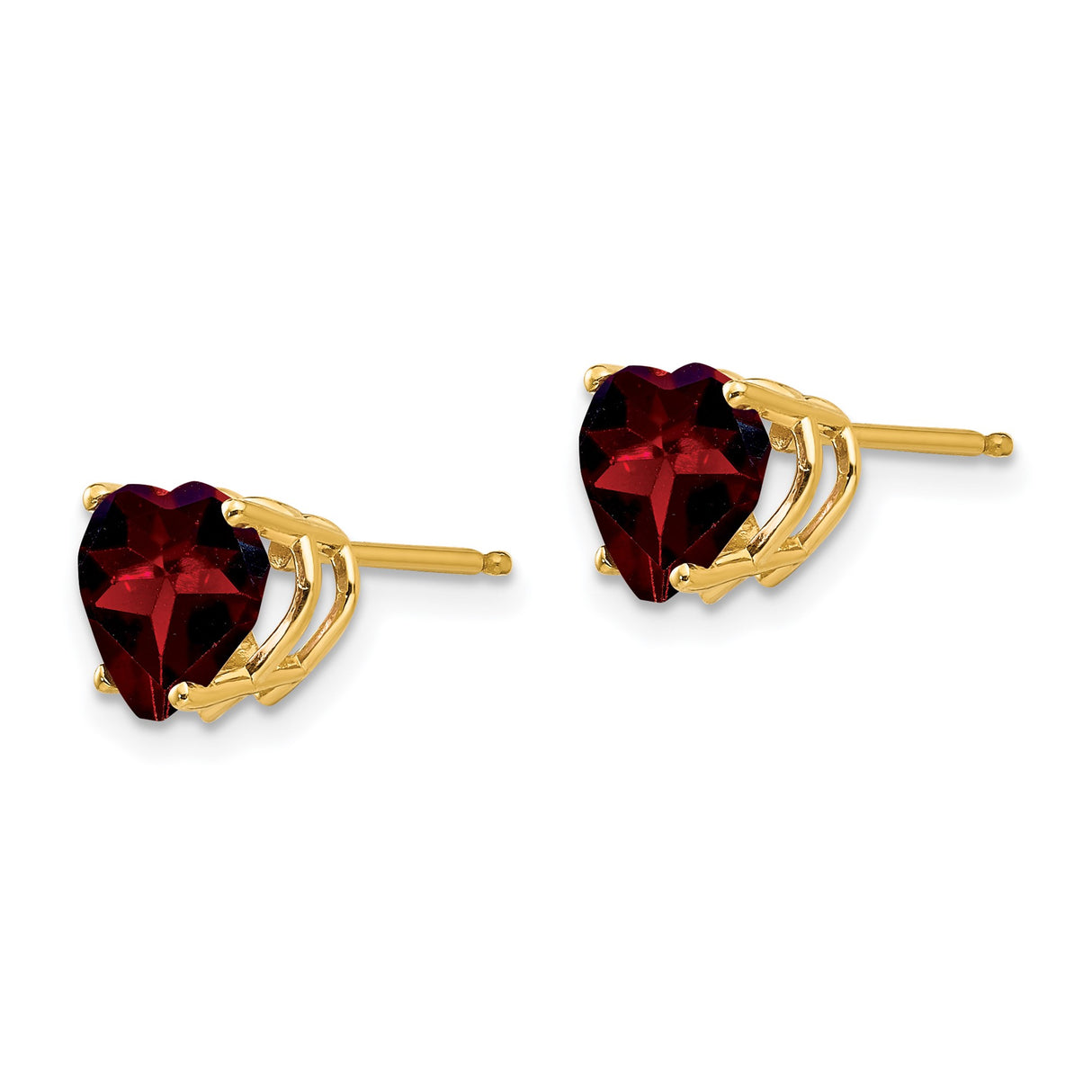 14k Yellow Gold Heart Stud Earrings with Garnet Gemstones for Women