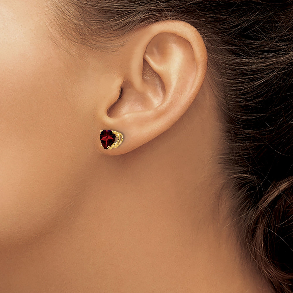 14k Yellow Gold Heart Stud Earrings with Garnet Gemstones for Women