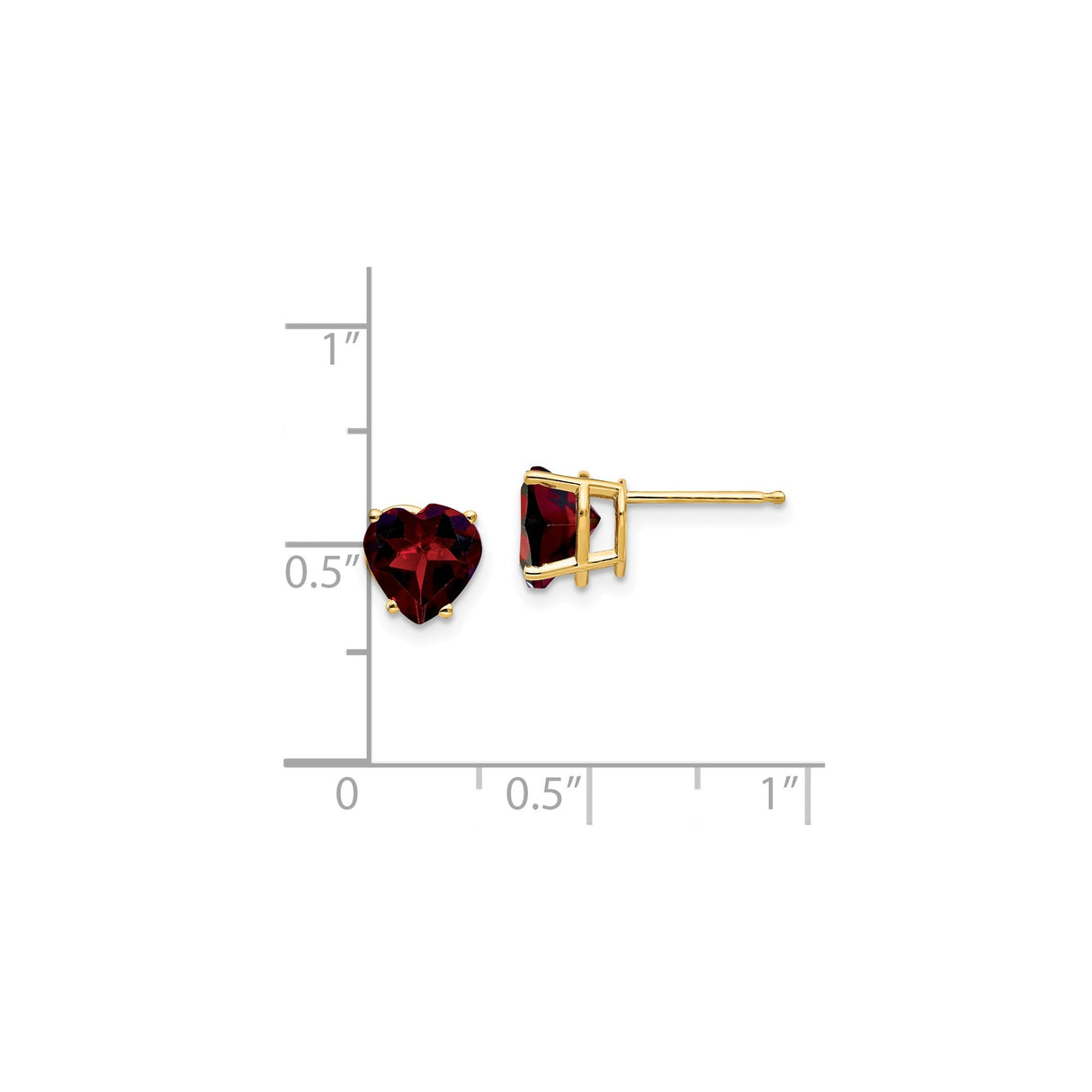 14k Yellow Gold Heart Stud Earrings with Garnet Gemstones for Women