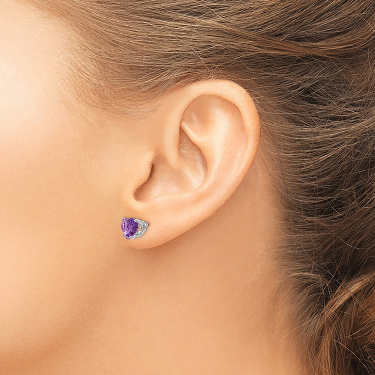 14k White Gold Heart Shaped Amethyst Stud Earrings for Women