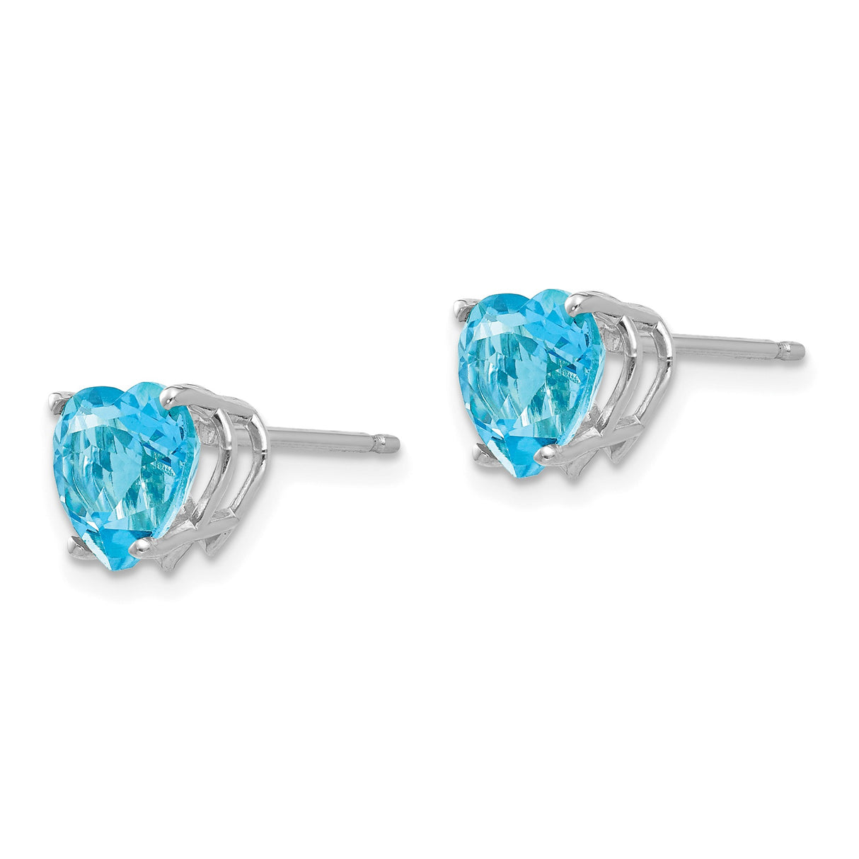 14k White Gold Heart Stud Earrings with Swiss Blue Topaz, Romantic Gemstone Jewelry for Women