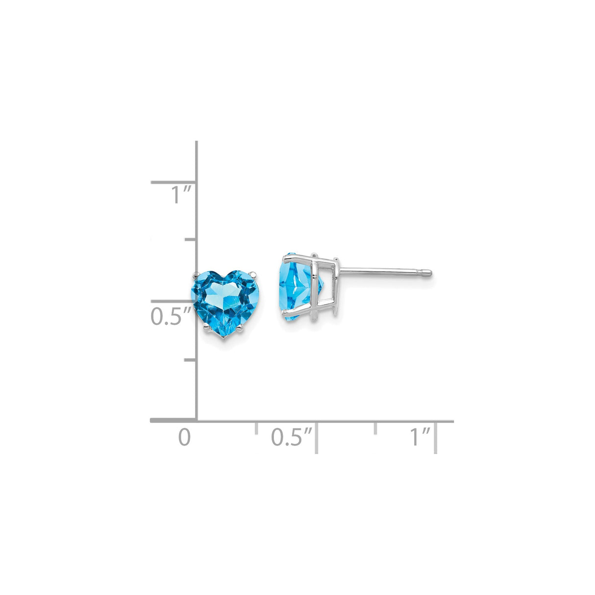 14k White Gold Heart Stud Earrings with Swiss Blue Topaz, Romantic Gemstone Jewelry for Women