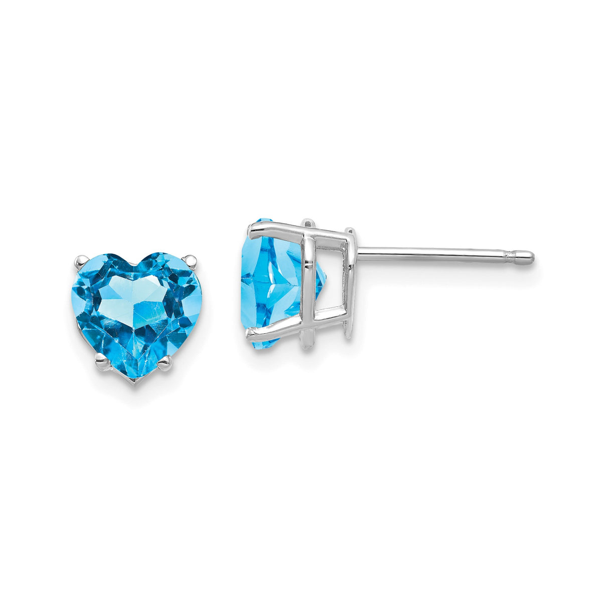 14k White Gold Heart Stud Earrings with Swiss Blue Topaz, Romantic Gemstone Jewelry for Women