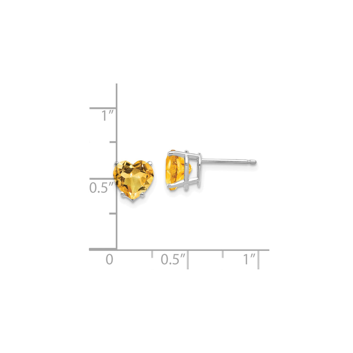 14k White Gold Heart Shaped Citrine Stud Earrings for Women