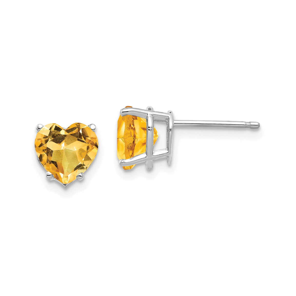 14k White Gold Heart Shaped Citrine Stud Earrings for Women