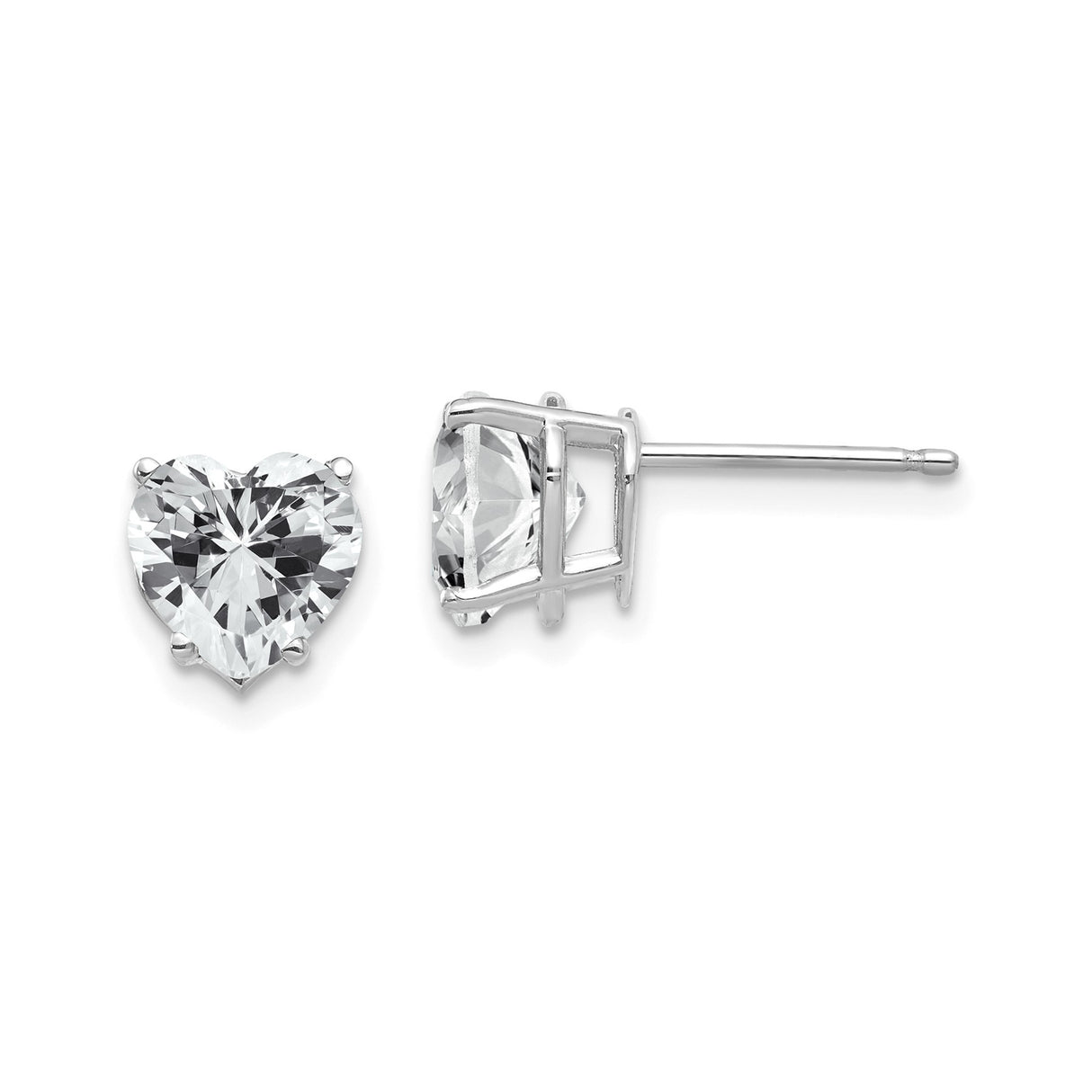 14k White Gold Heart Stud Earrings with Cubic Zirconia, Romantic Jewelry for Women