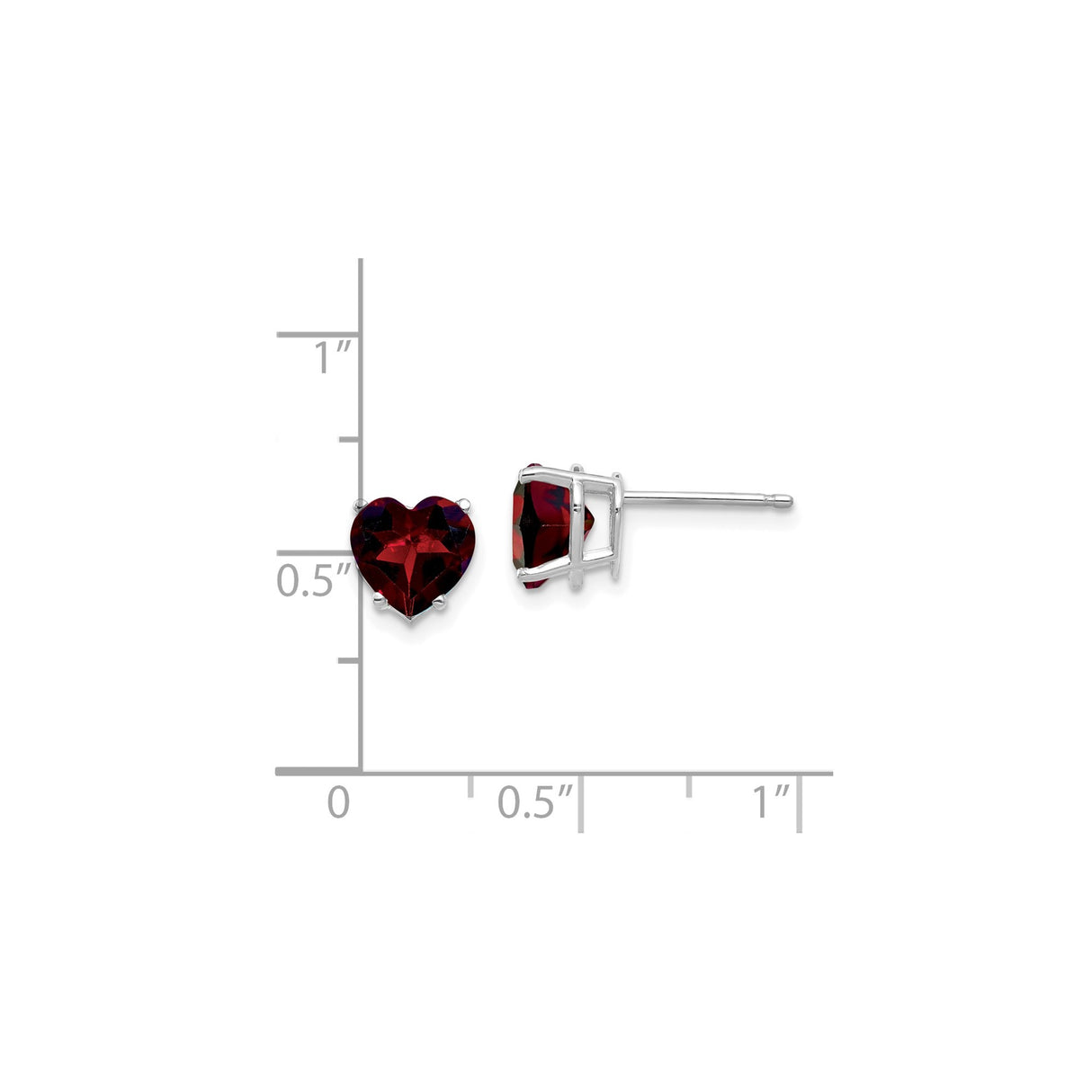 14k White Gold Heart Stud Earrings with Garnet , Romantic Jewelry for Women