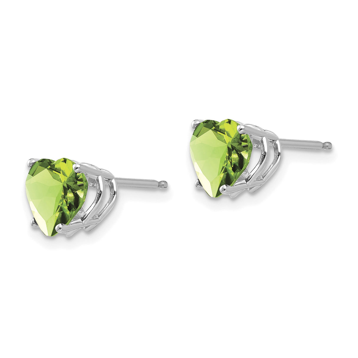 14k White Gold Heart Stud Earrings with Peridot Gemstone