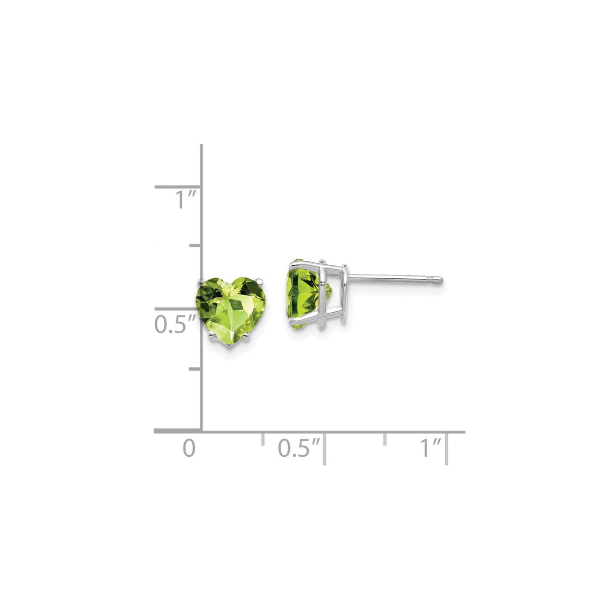 14k White Gold Heart Stud Earrings with Peridot Gemstone