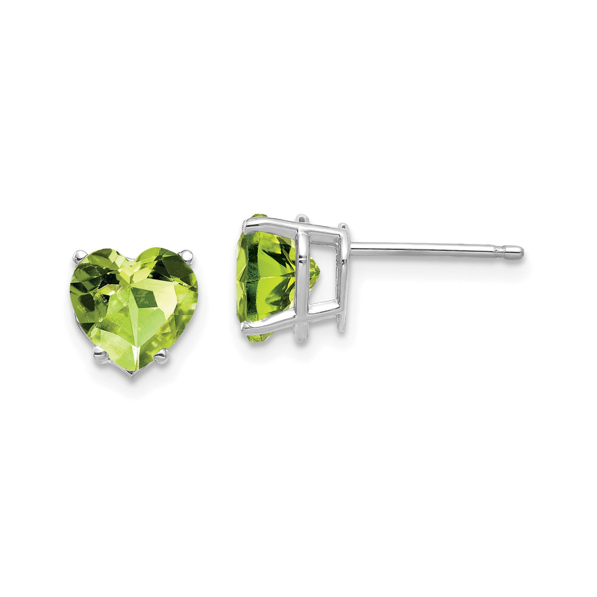 14k White Gold Heart Stud Earrings with Peridot Gemstone