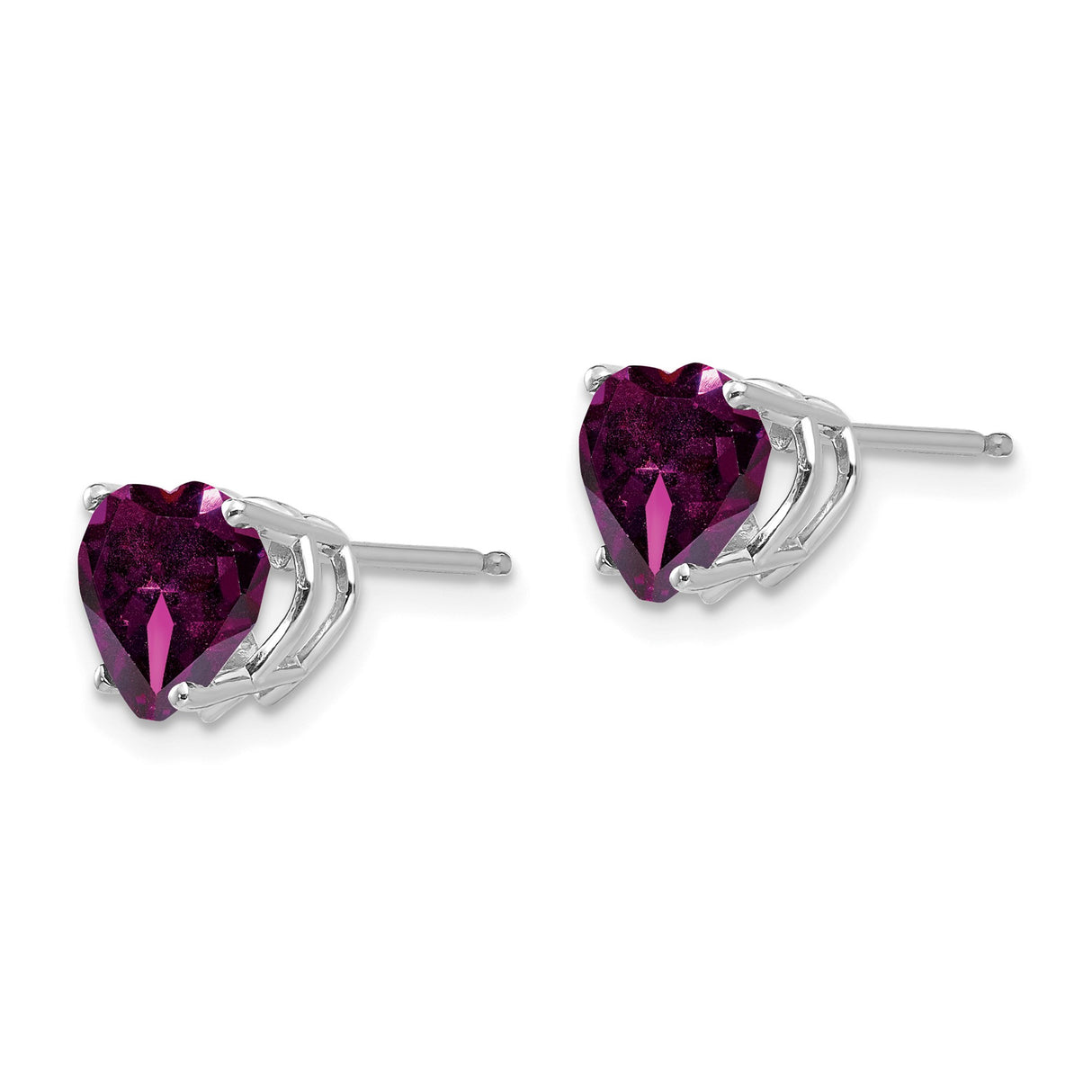14k White Gold Heart Stud Earrings with Rhodolite Garnet Gemstones