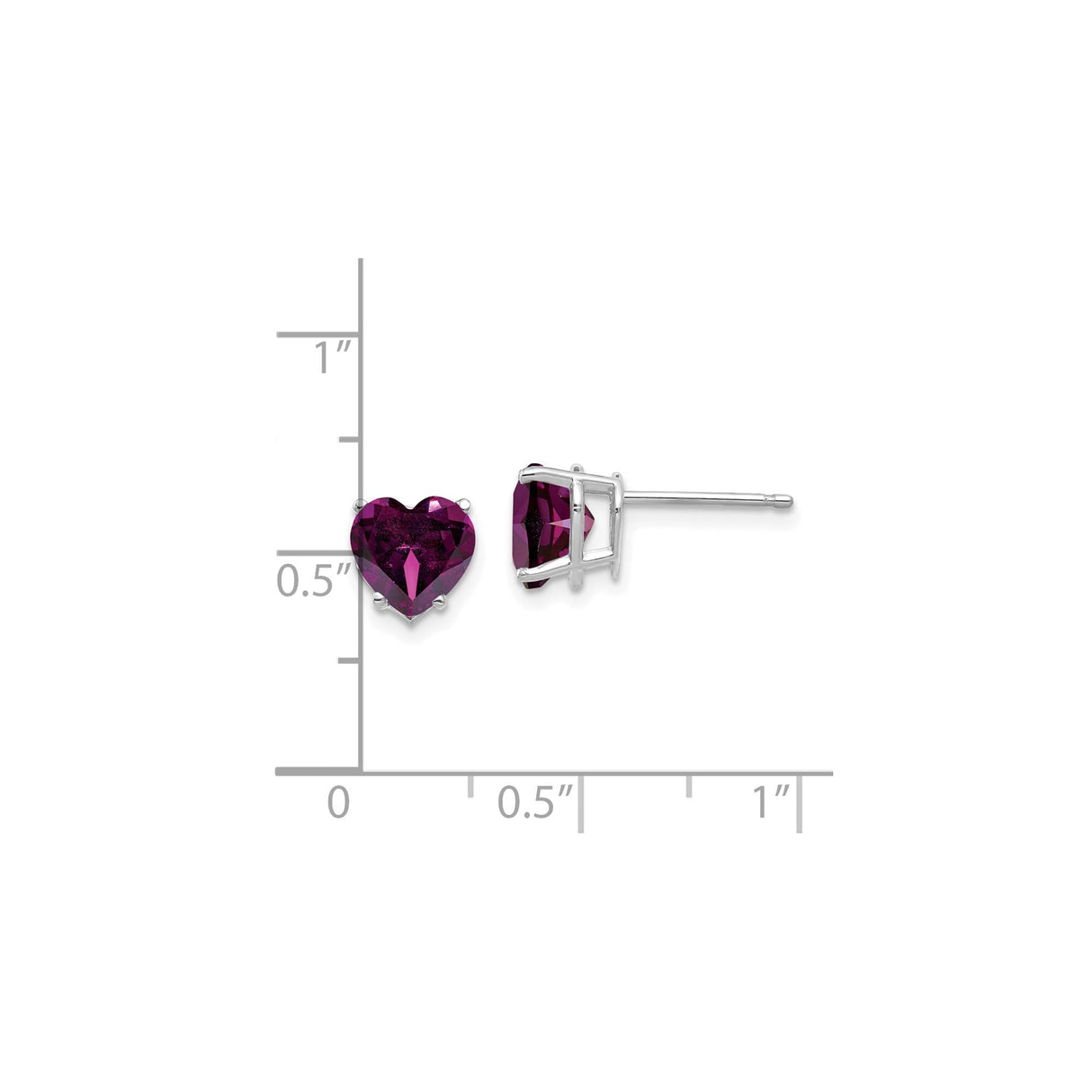 14k White Gold Heart Stud Earrings with Rhodolite Garnet Gemstones