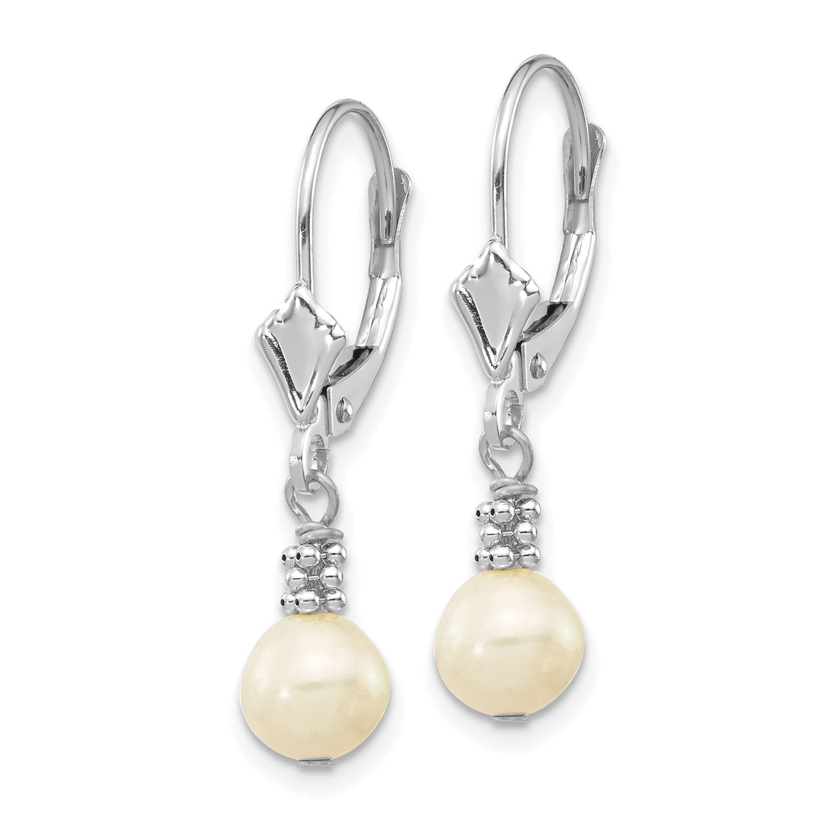 14k White Gold Dangle Earrings with Cultured Freshwater Pearls and Beaded Detailing