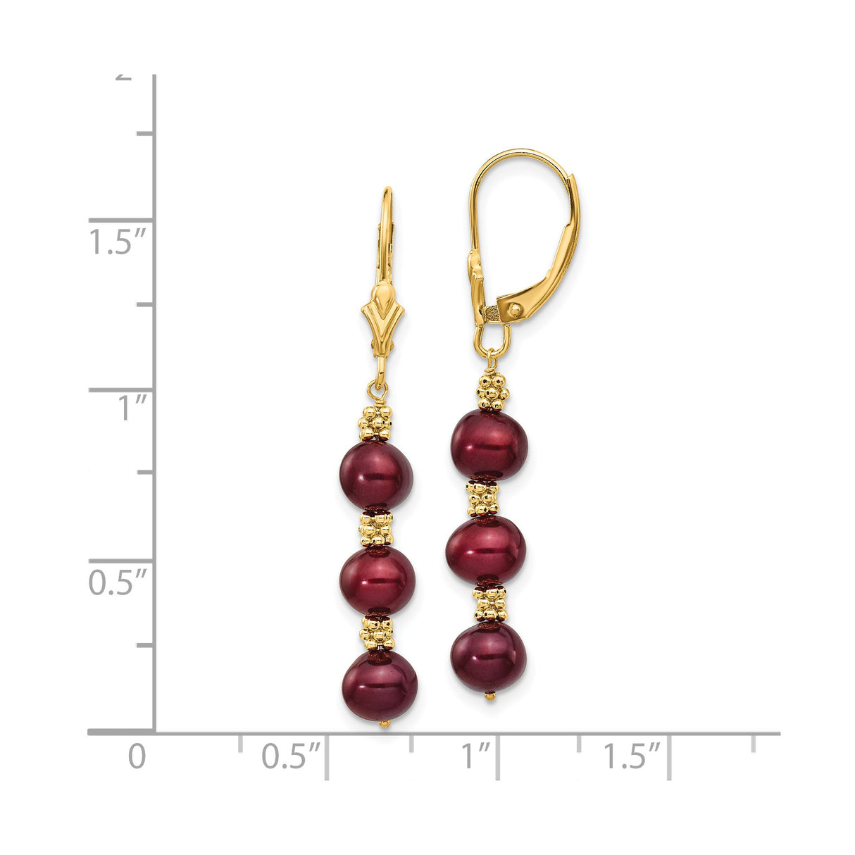 14k Yellow Gold Dangle Earrings with Brown Pearls and Ornate Bead Accents