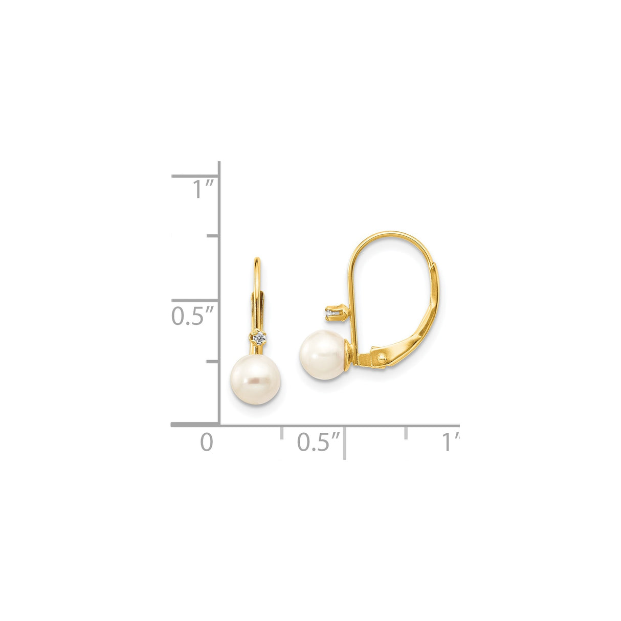 14k Yellow Gold Drop Earrings with Cultured White Pearls and Diamonds, Leverback Bridal Jewelry