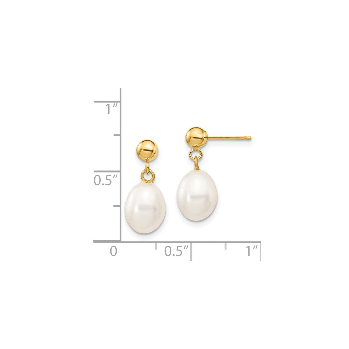 14k Yellow Gold Dangle Earrings with White Freshwater Pearls, Minimalist Drop Design for Women