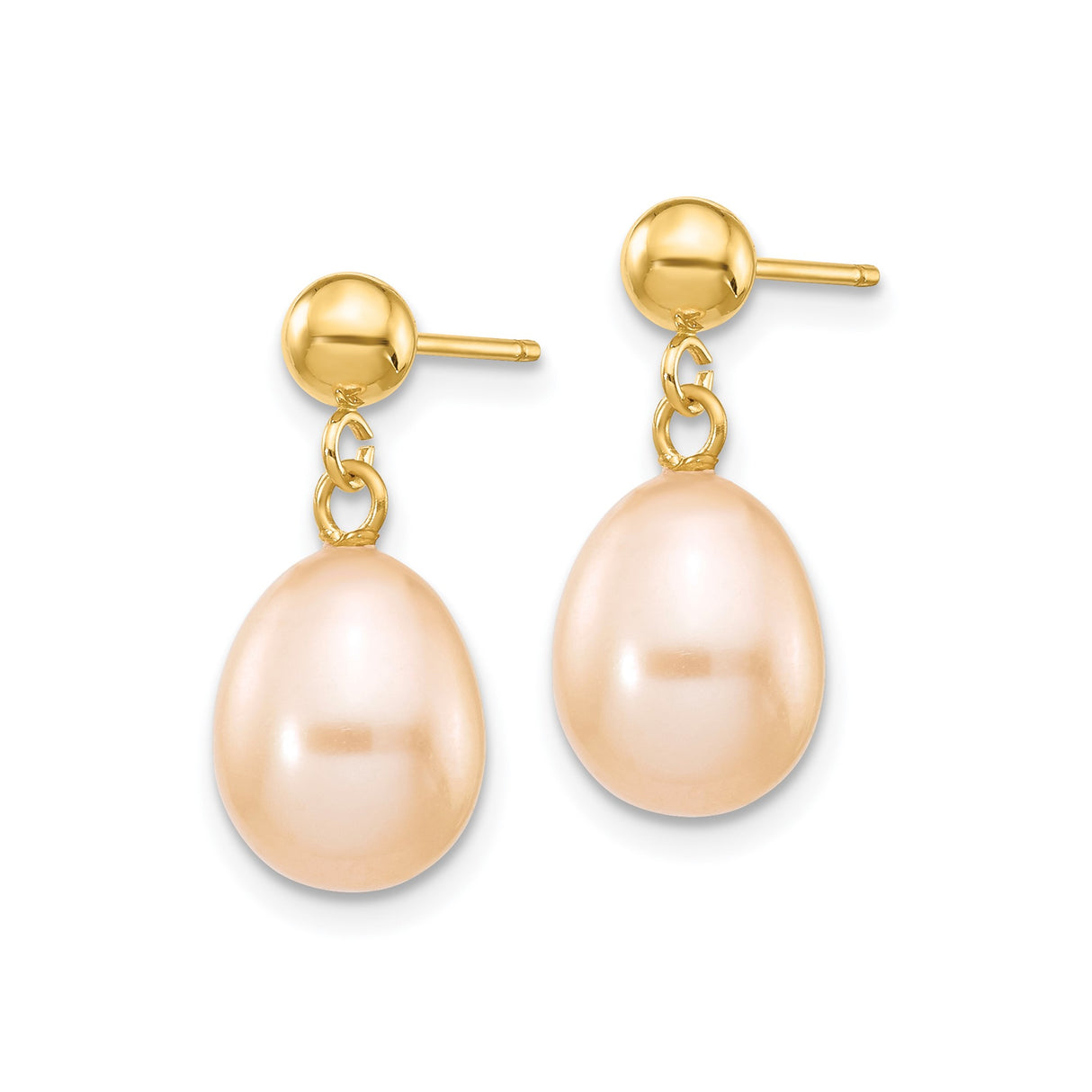 14K Yellow Gold Dangle Earrings With Pink Freshwater Pearls