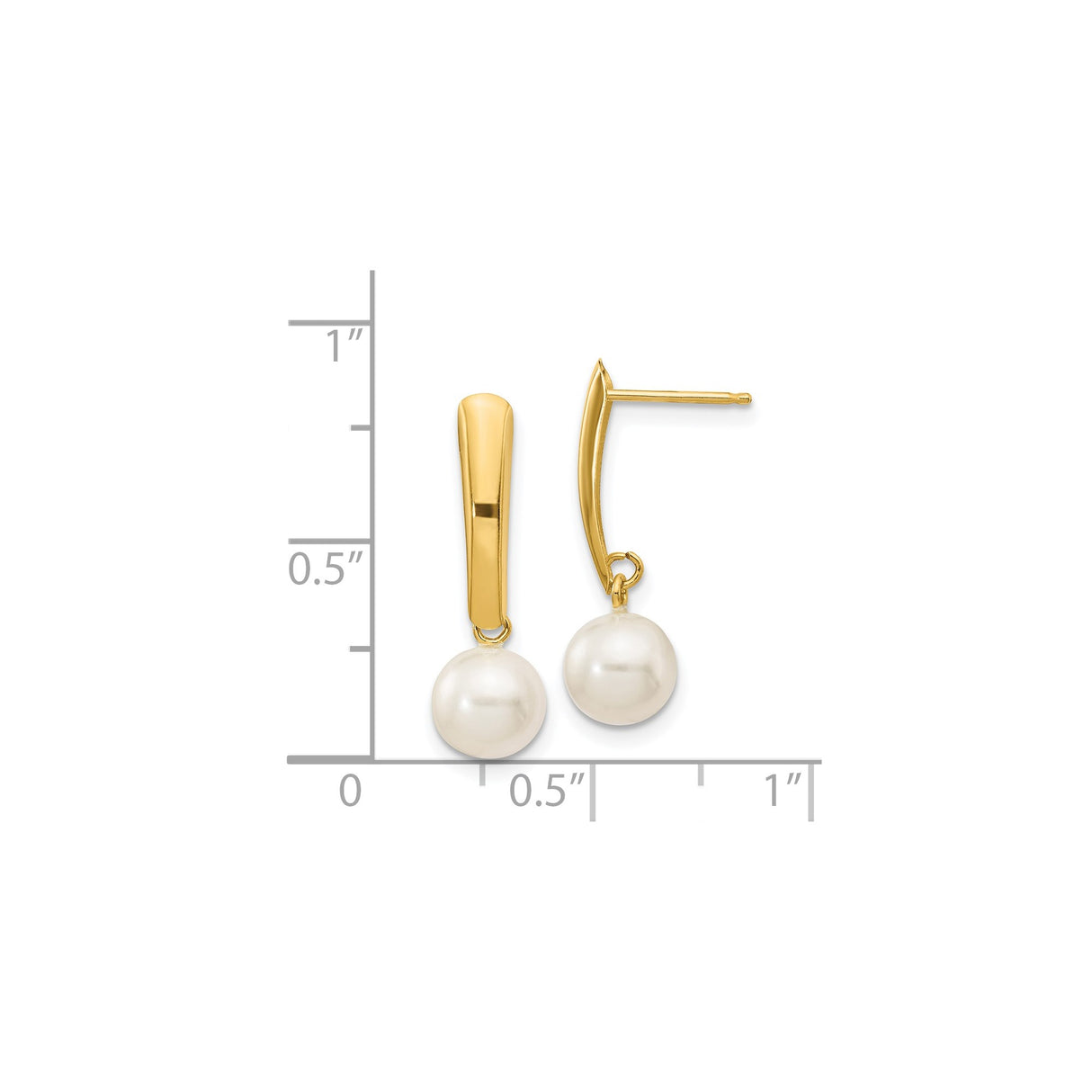 14k Yellow Gold Drop Earrings with White Freshwater Pearls, Classic Dangle Design