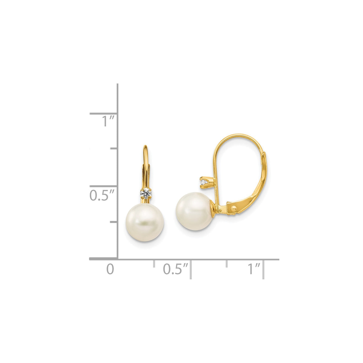 14k Yellow Gold Drop Earrings with White Cultured Pearls and Diamond Accent Leverbacks