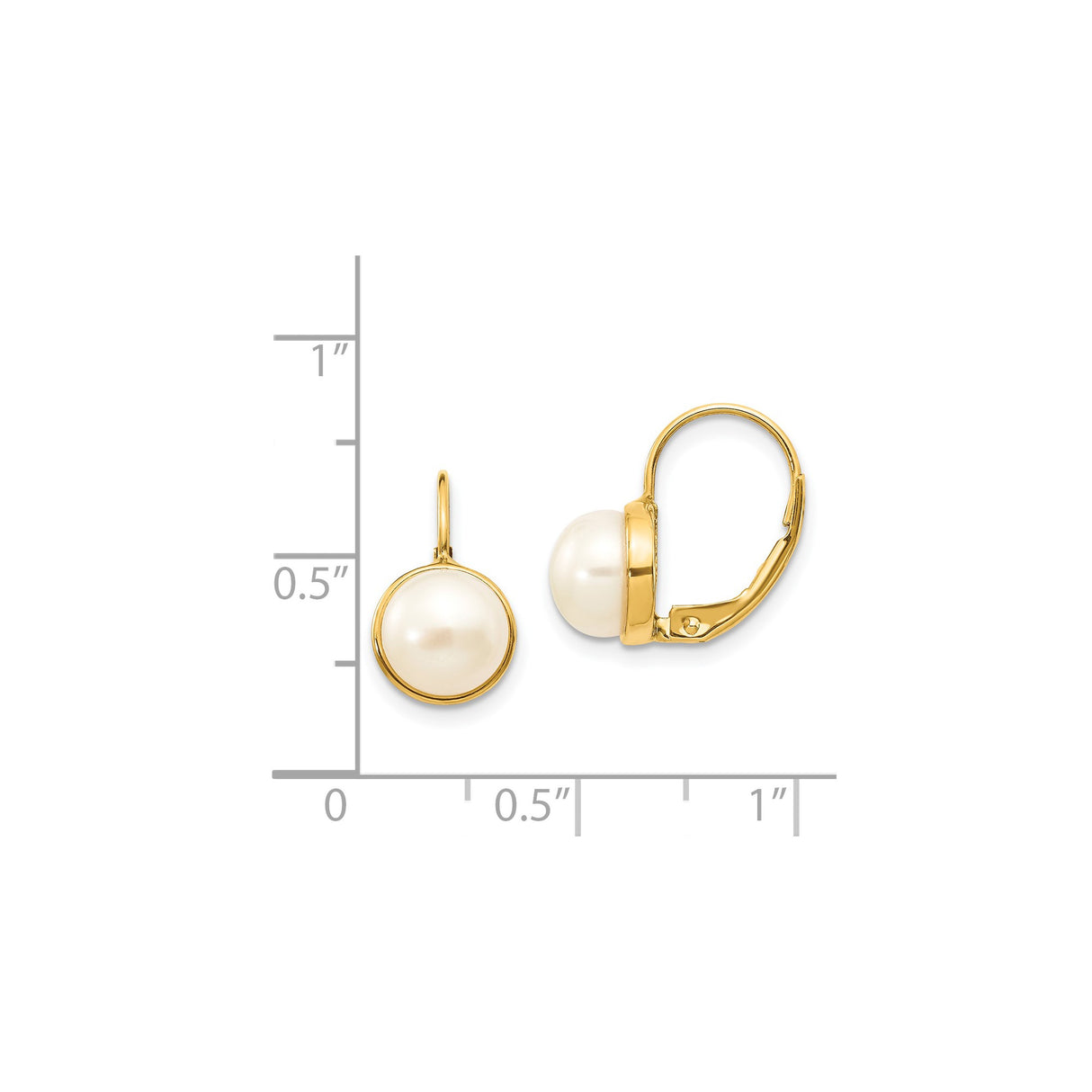 14k Yellow Gold Leverback Earrings with White Freshwater Pearls, Classic Dangle Style