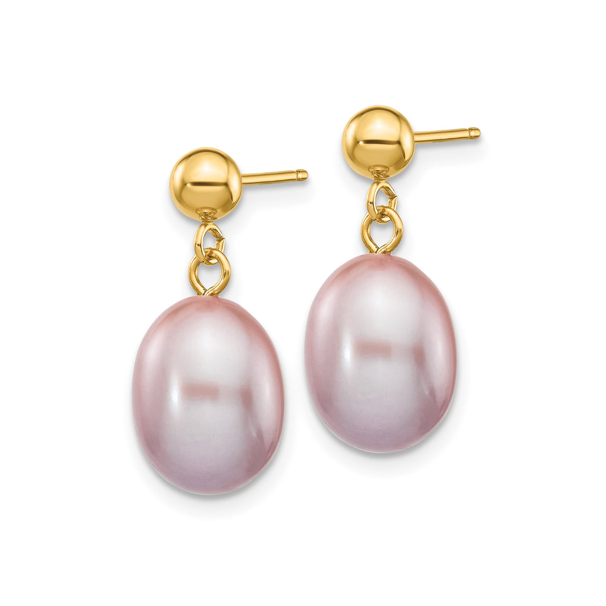 14k Yellow Gold Drop Earrings with Pink Freshwater Cultured Pearls, Feminine Bridal Style