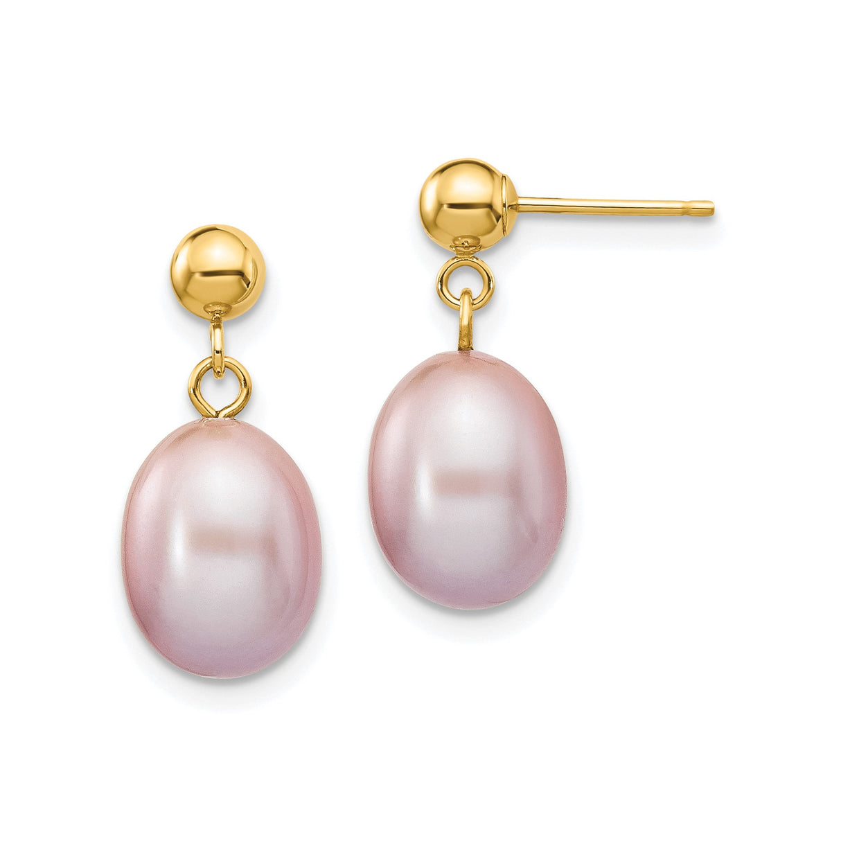 14k Yellow Gold Drop Earrings with Pink Freshwater Cultured Pearls, Feminine Bridal Style
