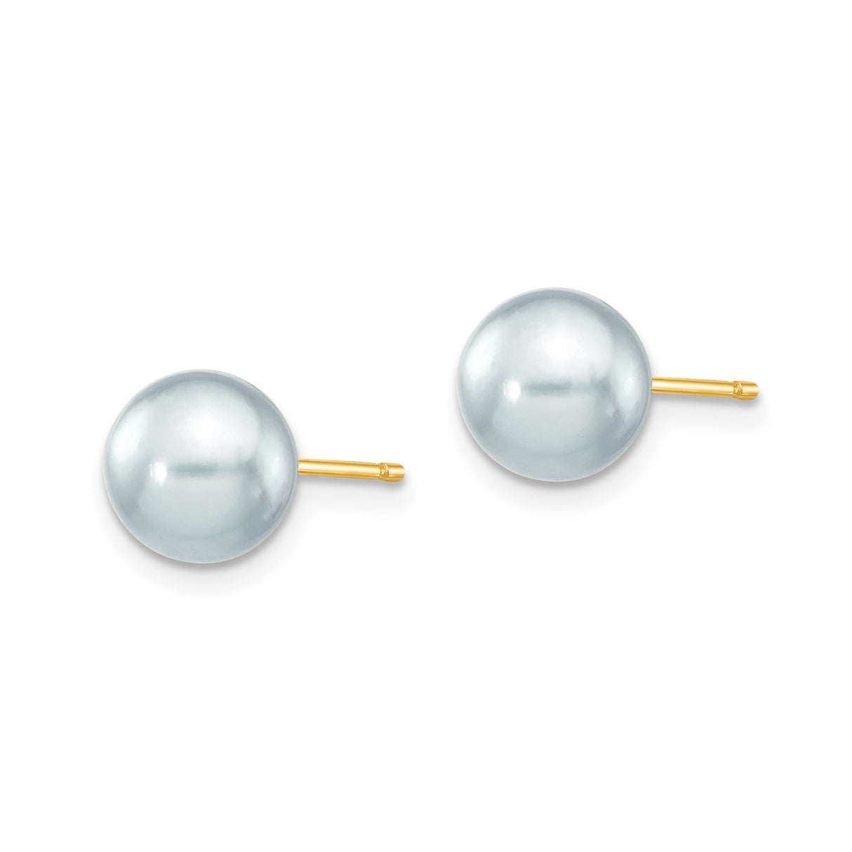 14k Yellow Gold Pearl Stud Earrings with White Cultured Pearls, Classic Minimalist Style