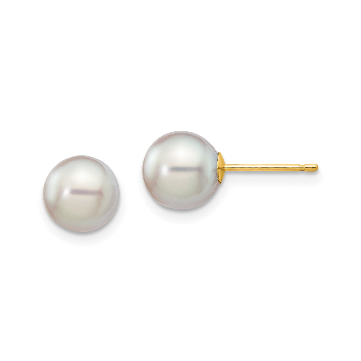 14k Yellow Gold Pearl Stud Earrings with White Cultured Pearls, Classic Minimalist Style