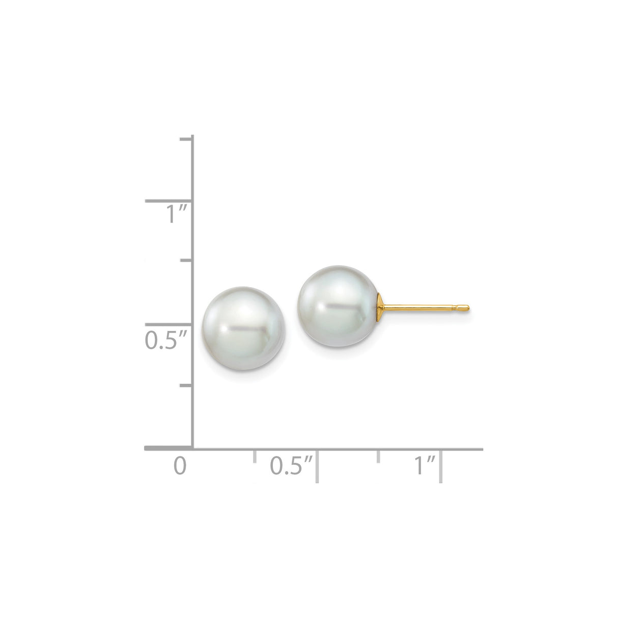 14k Yellow Gold Pearl Stud Earrings, Classic Round White Cultured Pearls for Women