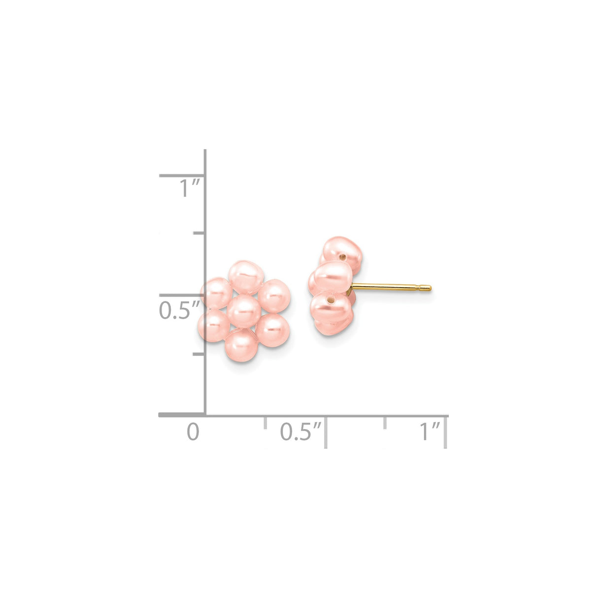 14k Yellow Gold Stud Earrings with Pink Freshwater Pearls, Floral Cluster Design