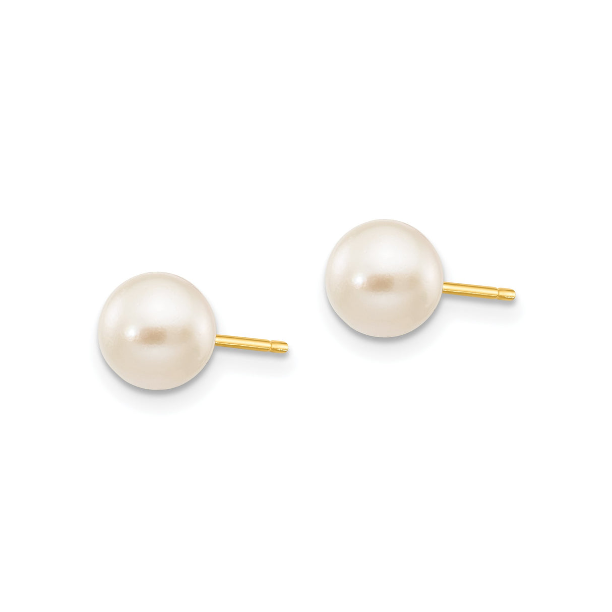 14k Yellow Gold Pearl Stud Earrings, Classic Round White Pearls, Minimalist Style for Women