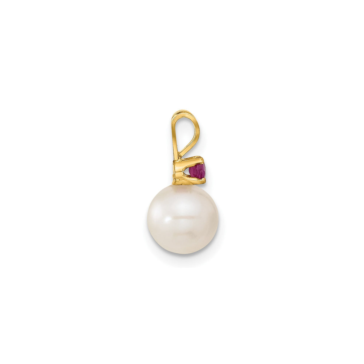 7-8mm White FWC Pearl Ruby Stud Earrings Charm Pendant in Real 14k Yellow Gold