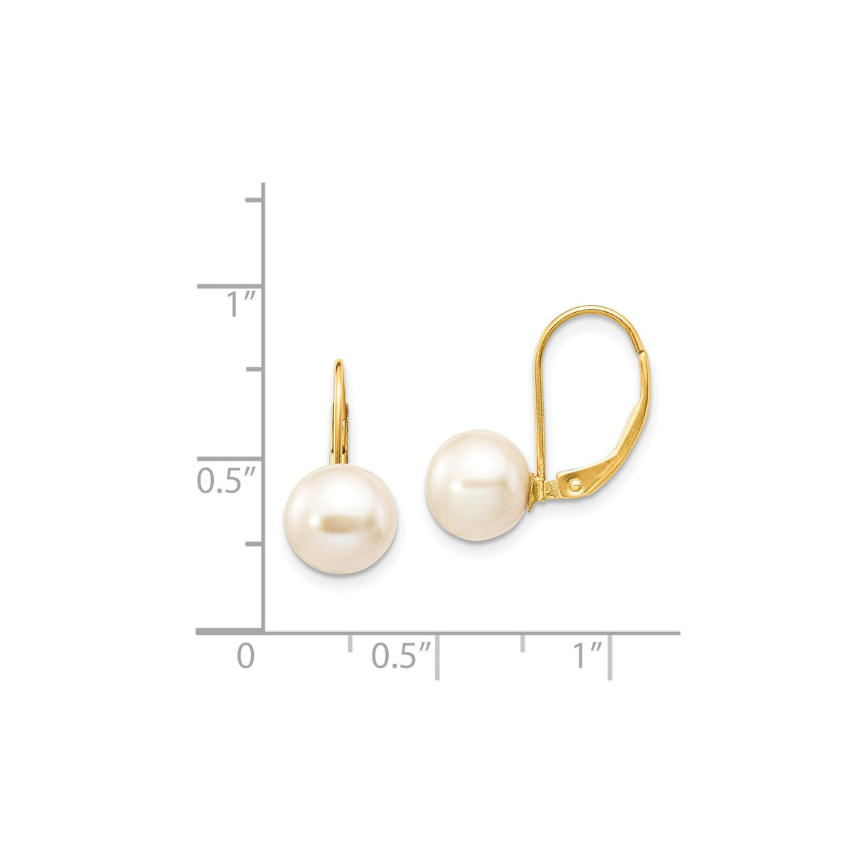 14k Yellow Gold Drop Earrings with White Round Freshwater Pearls and Leverback Closures