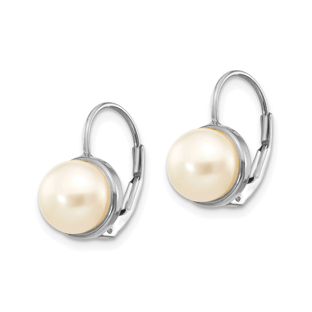 14k White Gold Leverback Earrings with Cultured Pearls, Classic Drop Design for Women