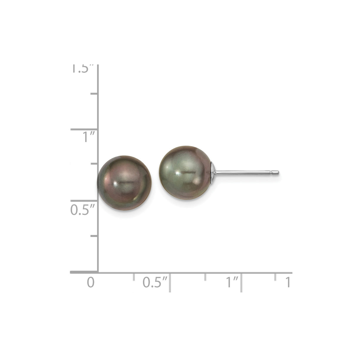 14k White Gold Stud Earrings with Black Tahitian Pearls, Classic Minimalist Style for Women