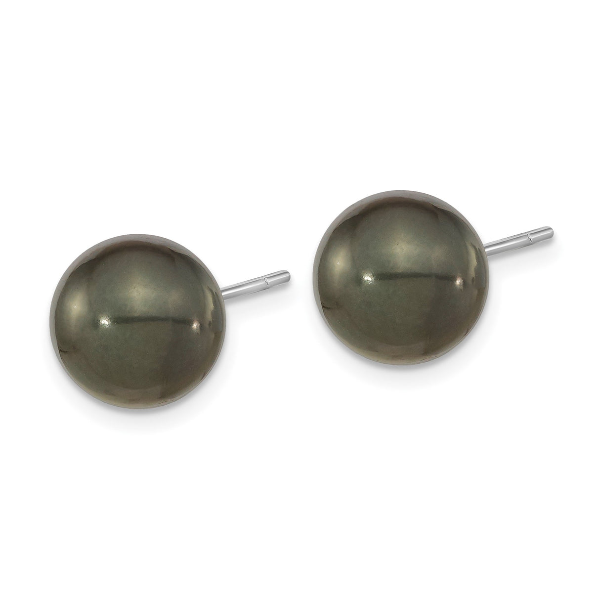 14k White Gold Stud Earrings with Tahitian Black Pearl, Classic Minimal Design for Women