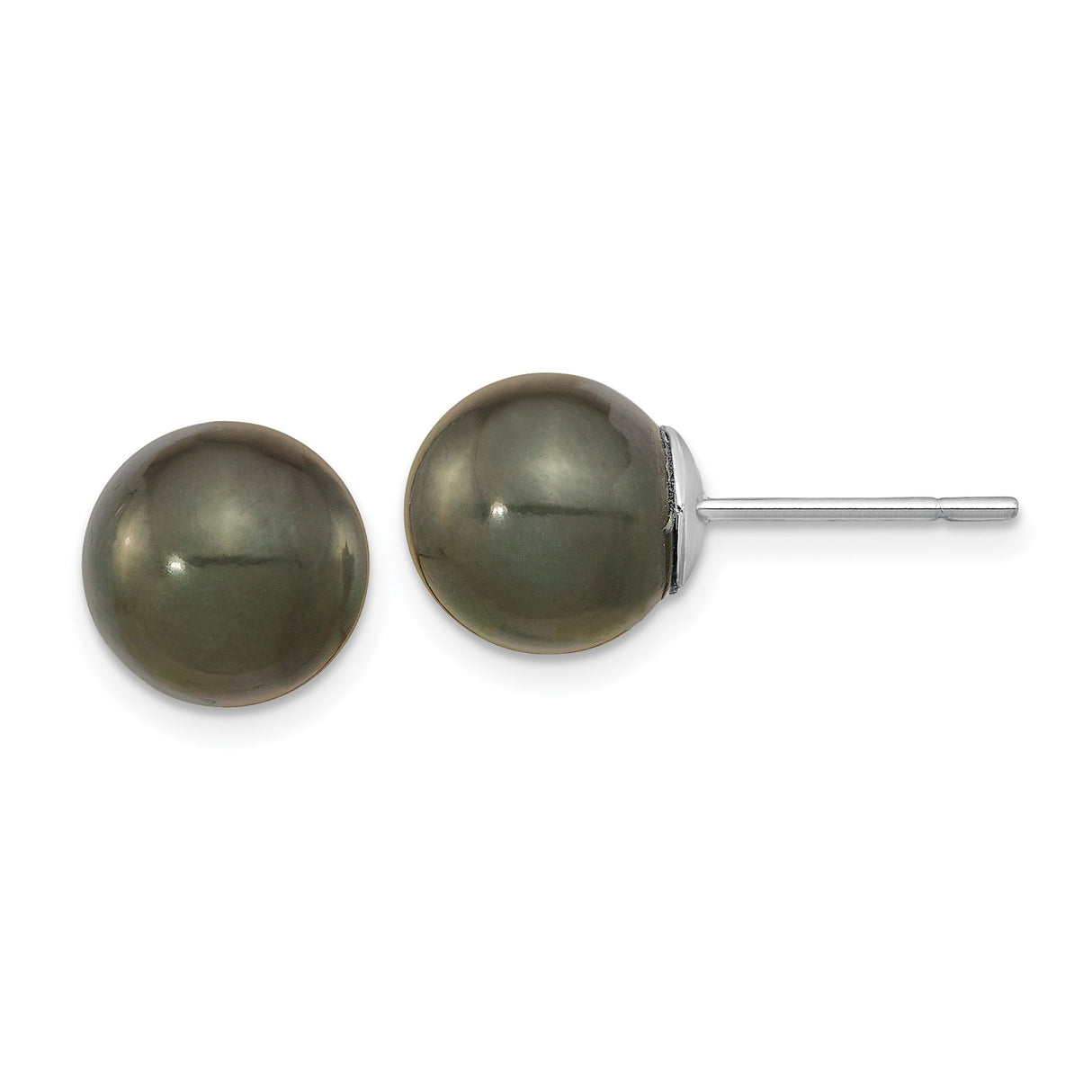 14k White Gold Stud Earrings with Tahitian Black Pearl, Classic Minimal Design for Women