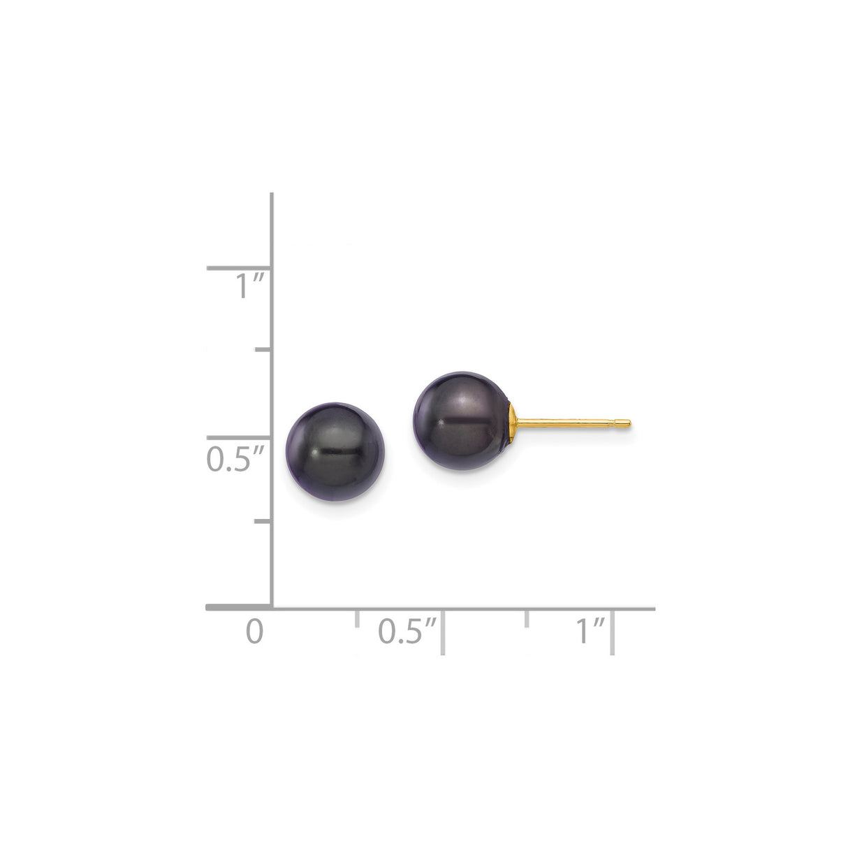 14k Yellow Gold Stud Earrings with Black Cultured Pearls, Classic Design for Women