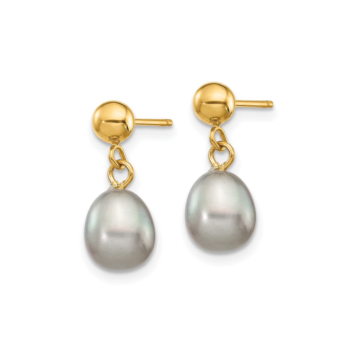 14k Yellow Gold Dangle Earrings with Gray Freshwater Pearls, Minimalist Drop Design