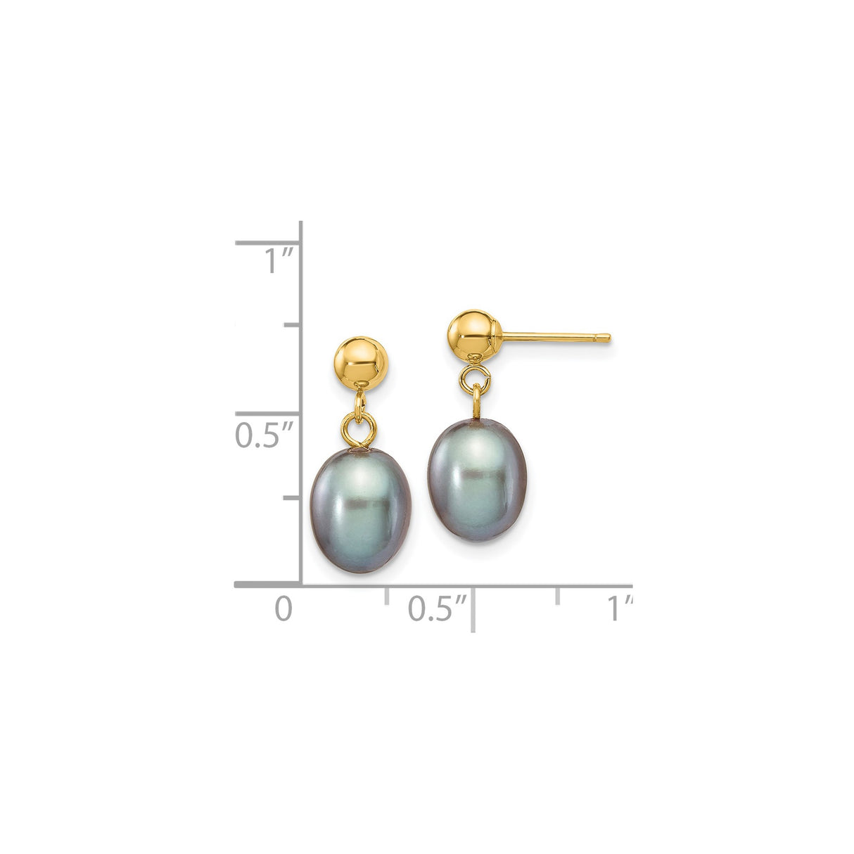 14k Yellow Gold Dangle Earrings with Oval Gray Pearls, Classic Drop Design for Women