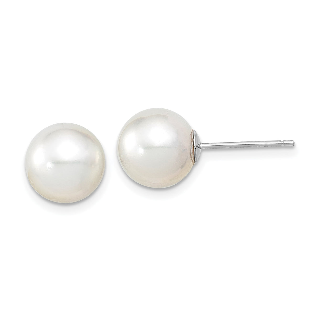 14k White Gold Stud Earrings with Round Cultured Pearls, Classic Minimalist Design for Women