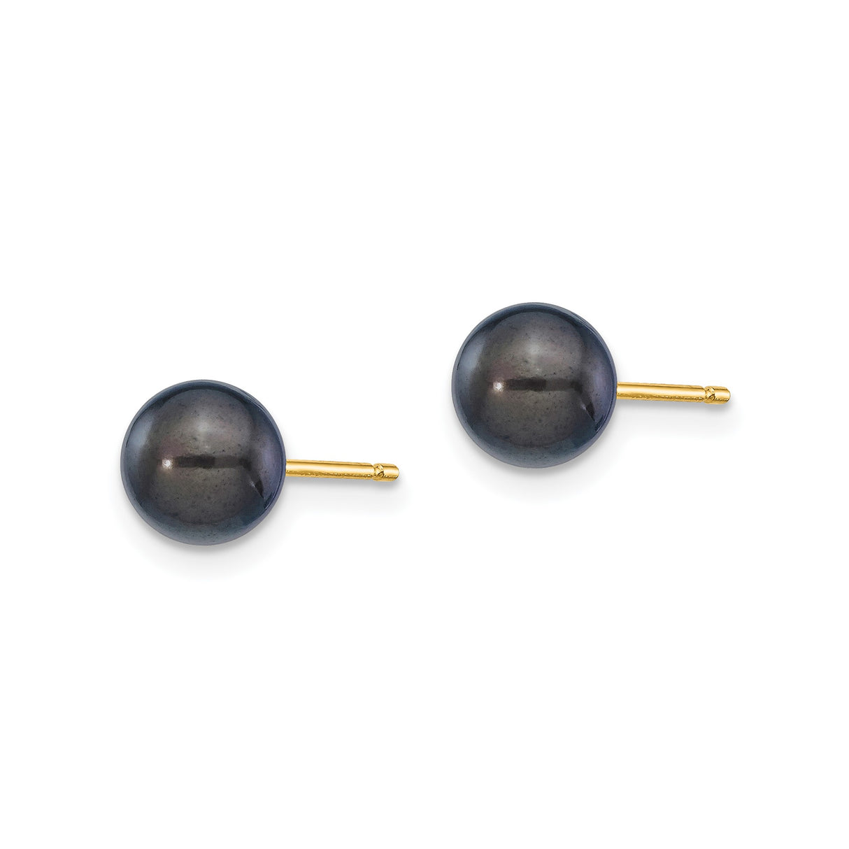 14k Yellow Gold Stud Earrings with Round Cultured Black Pearls, Classic Jewelry for Women