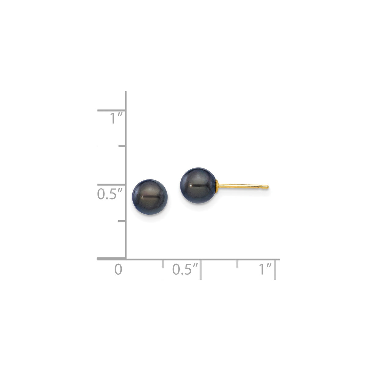 14k Yellow Gold Stud Earrings with Round Cultured Black Pearls, Classic Jewelry for Women
