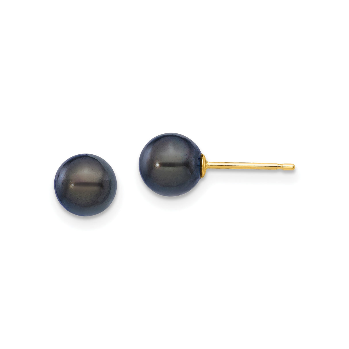 14k Yellow Gold Stud Earrings with Round Cultured Black Pearls, Classic Jewelry for Women