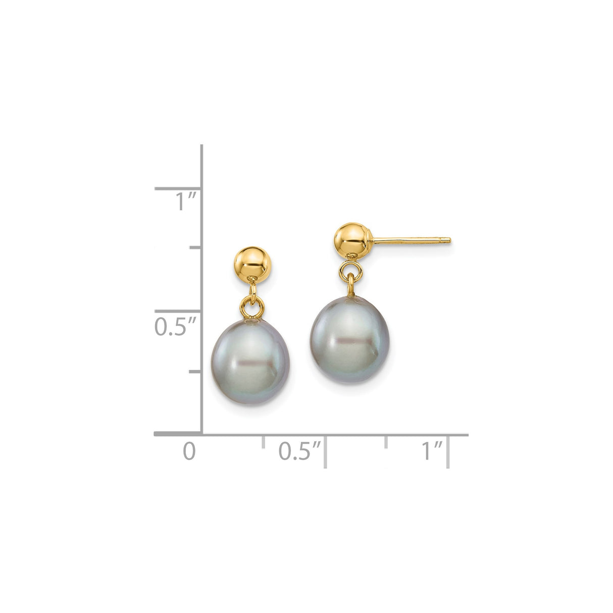14k Yellow Gold Drop Earrings with Gray Cultured Pearls, Minimalist Dangle Design for Women
