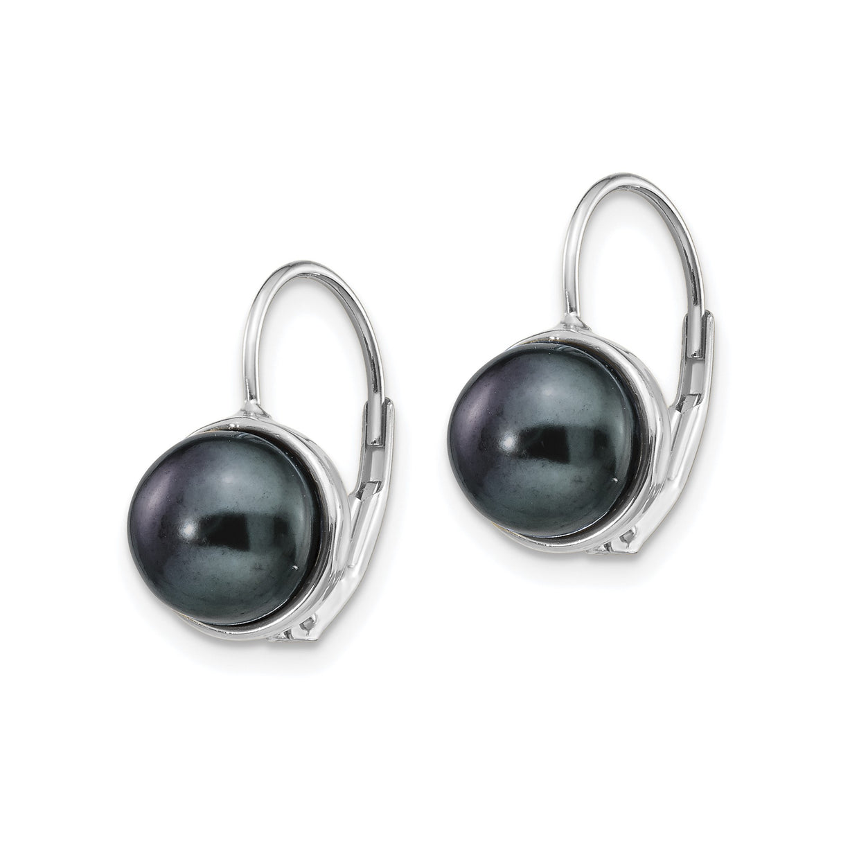 14k White Gold Leverback Earrings with Black Freshwater Pearls, Minimalist Drop Design