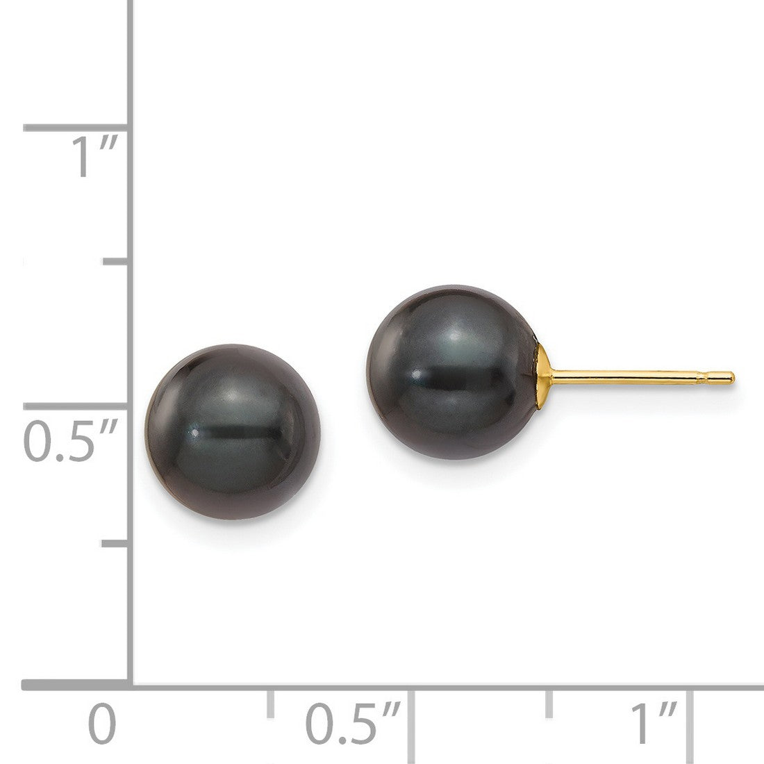 14k Yellow Gold Black Pearl Stud Earrings, Cultured Akoya, Classic Round Style for Women
