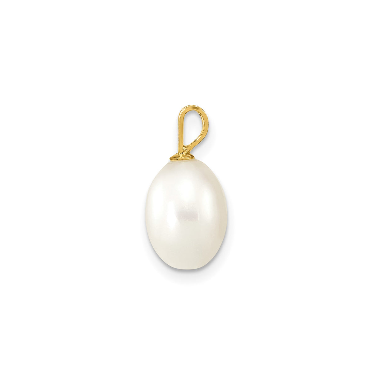 14k Yellow Gold Pendant with White Freshwater Oval Pearl, Classic Drop Style for Women